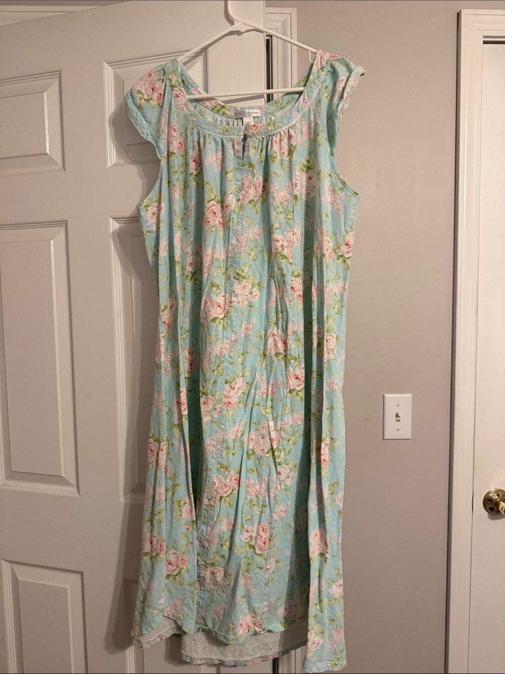 Light mint Floral Nightgown 100% cotton
